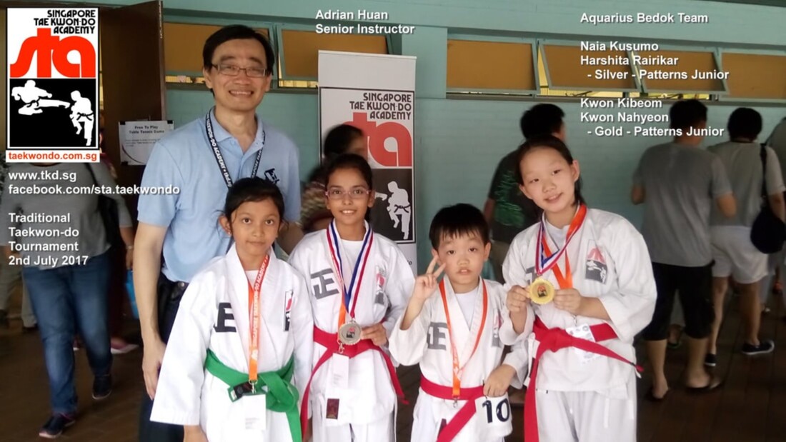 Gold Silver Medal Team Competition Naia Harshita Kibeom Nahyeon Aquarius Bedok Singapore Taekwondo Academy STA Adrian Huan